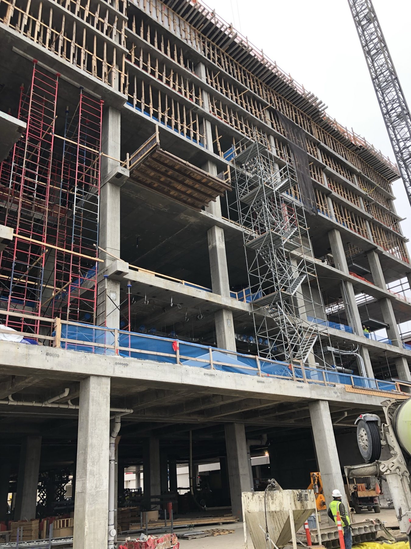 Hall Arts Hotel under construction in Dallas, with shoring frames on the upper floors