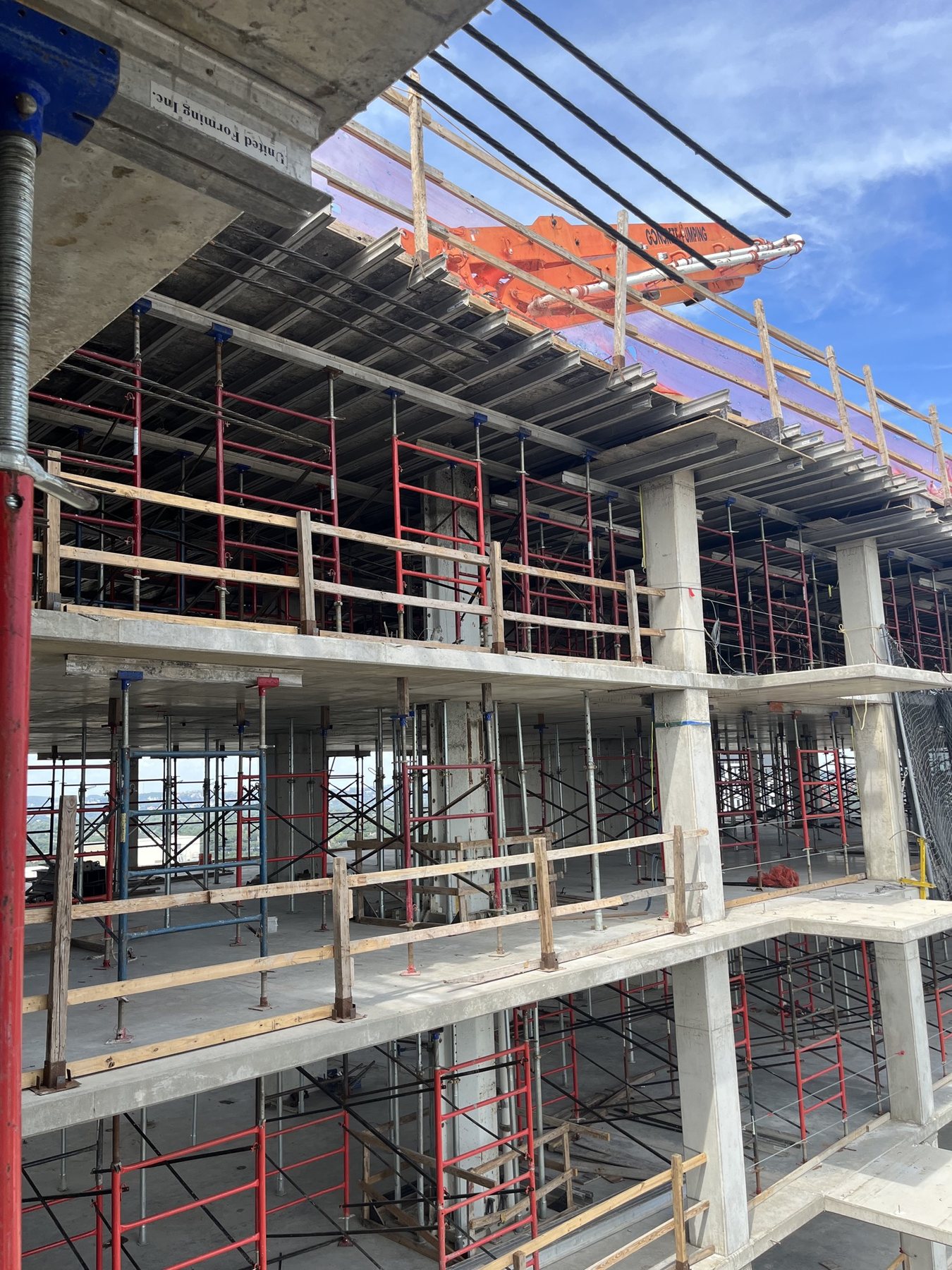 Multi-level shoring and reshoring under concrete decks at a student housing project